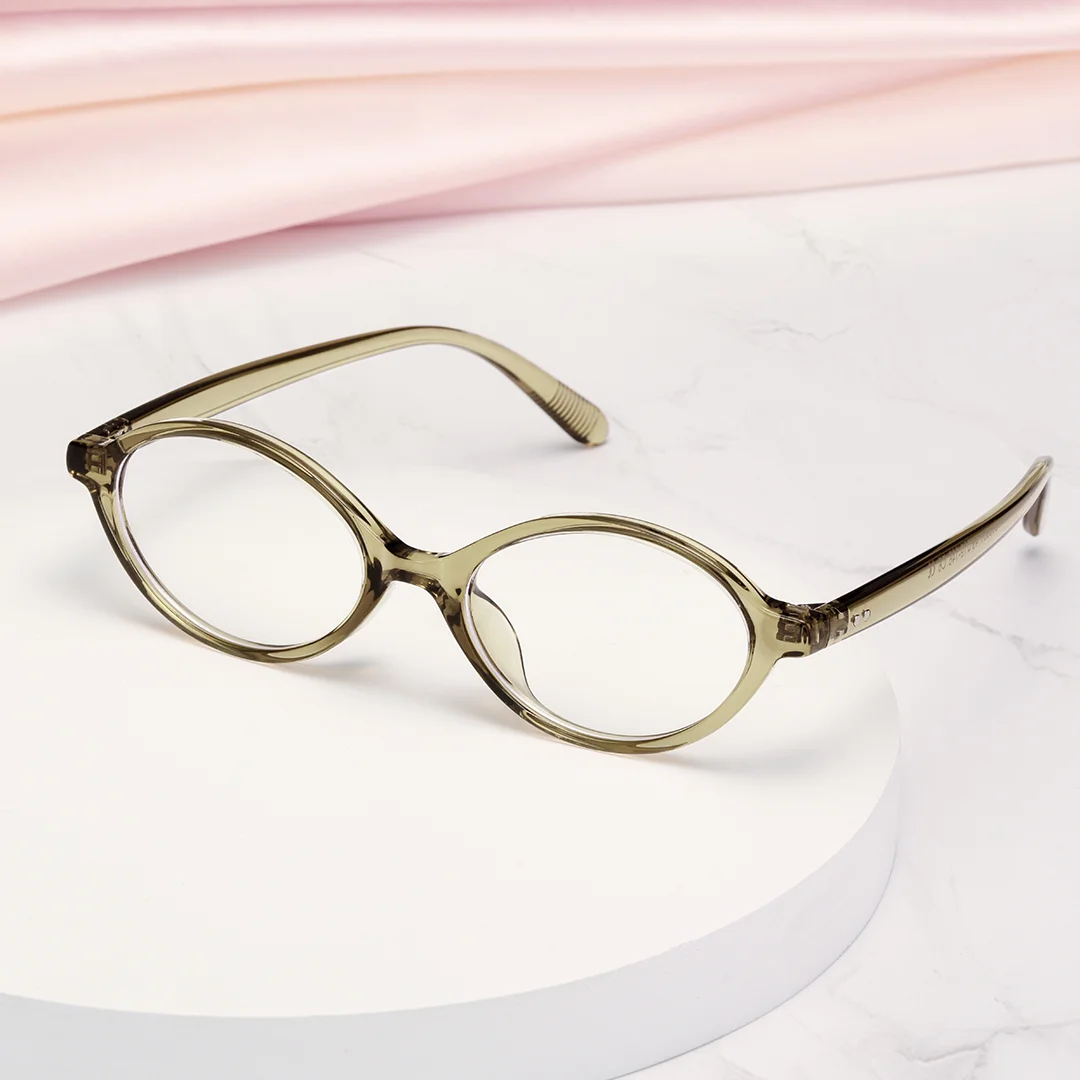 Scene close-up view of Isral y2k oval tr90 eyeglasses OR0312402 in army green