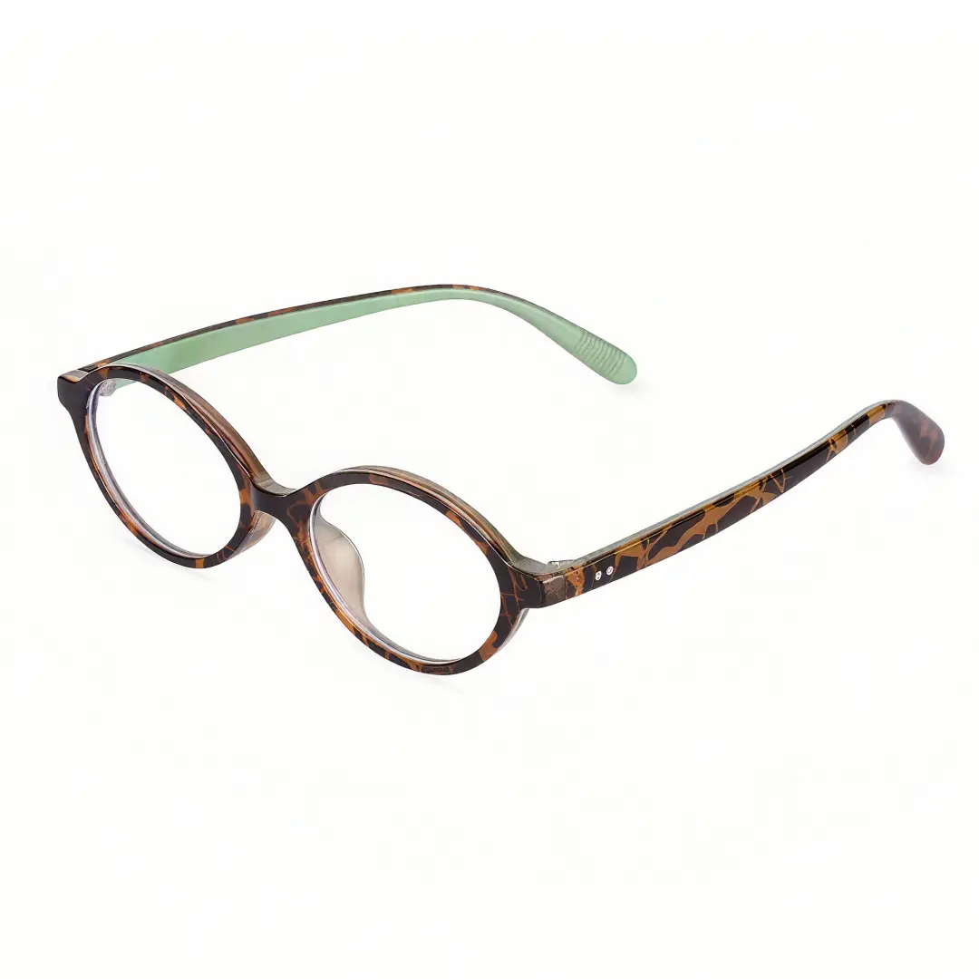 Angle view of isra y2k oval tr90 eyeglasses or0312402 in brown tortoise