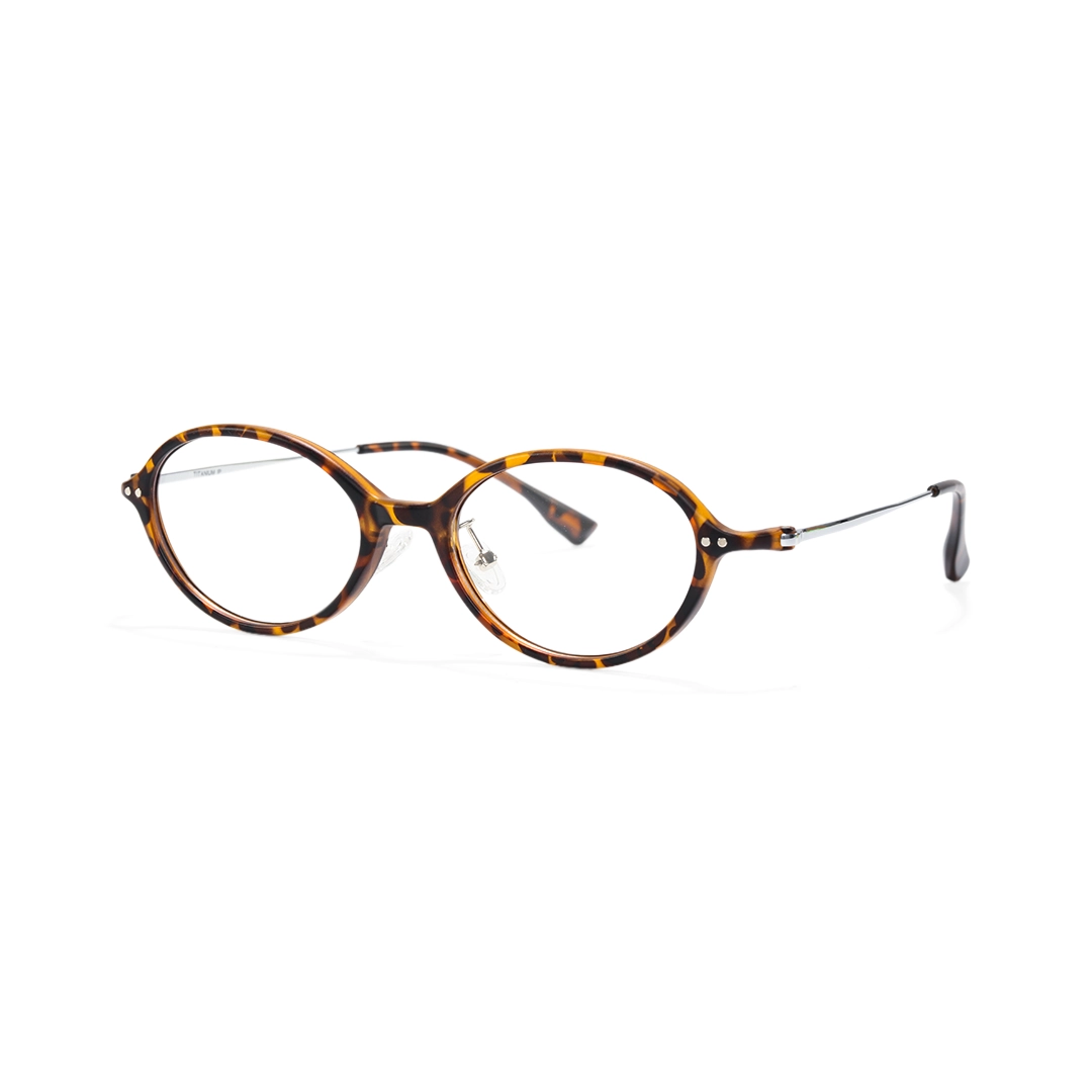 Angle view of Perrin oval tr90 magnetic clip-on eyeglasses set with interchangeable toppers OR0372601 in tortoise