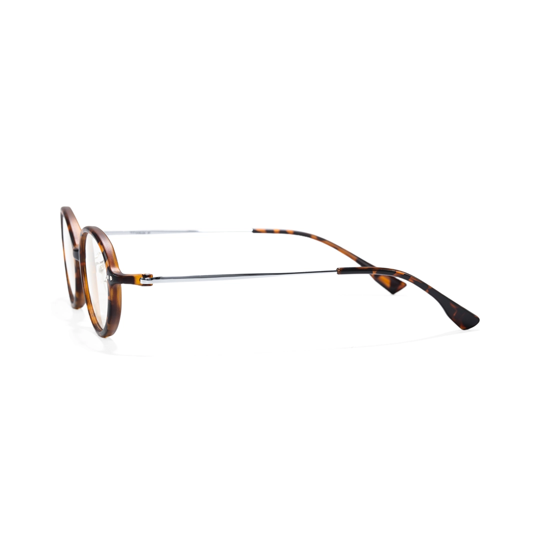 Side view of Perrin oval tr90 magnetic clip-on eyeglasses set with interchangeable toppers OR0372601 in tortoise