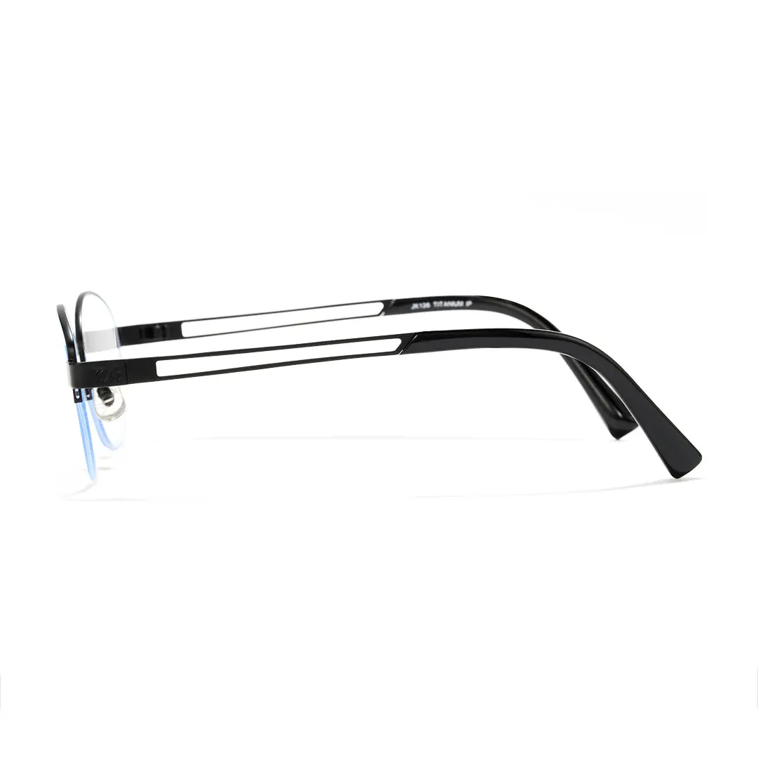 Side view of Vivacity oval titanium eyeglasses OT0022501 in black
