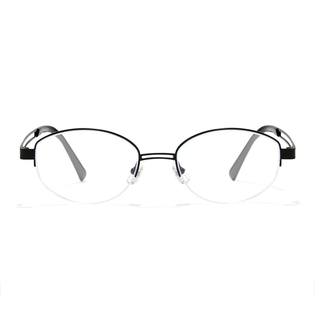 Front view of Vivacity y2k oval titanium eyeglasses OT0022501 in black