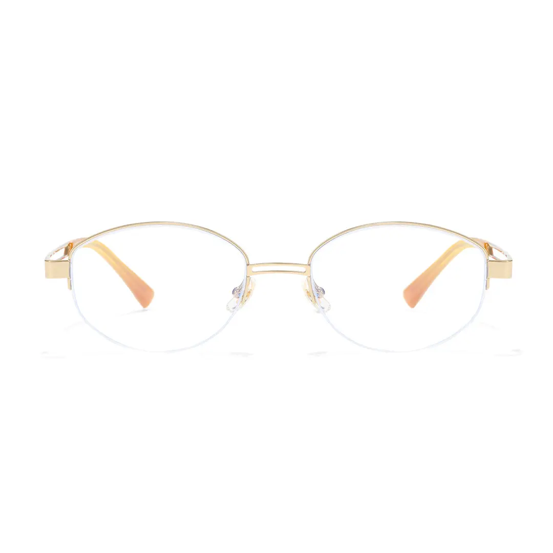 Front view of Vivacity oval titanium eyeglasses OT0022501 in gold