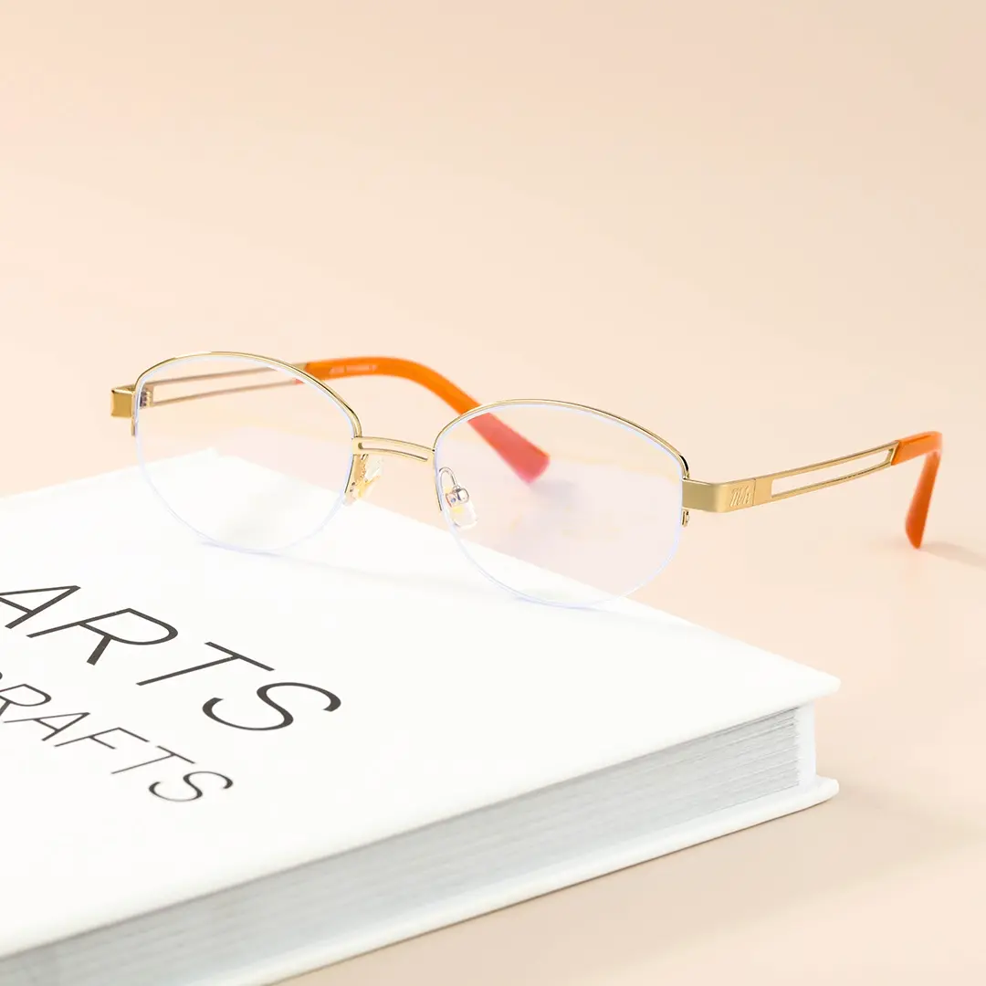 Scene view of Vivacity y2k oval titanium eyeglasses OT0022501 in gold