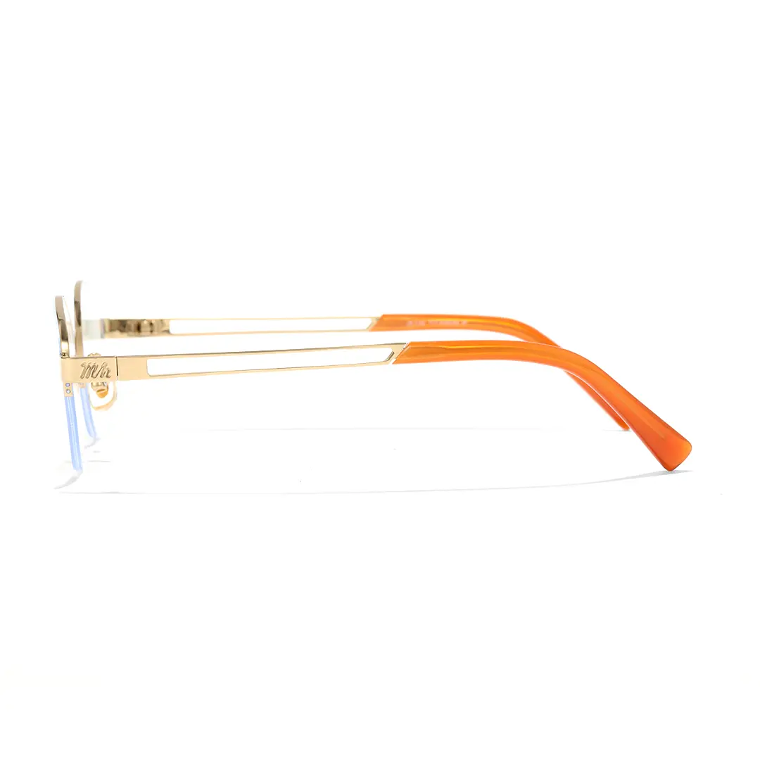 Side view of Vivacity y2k oval titanium eyeglasses OT0022501 in gold