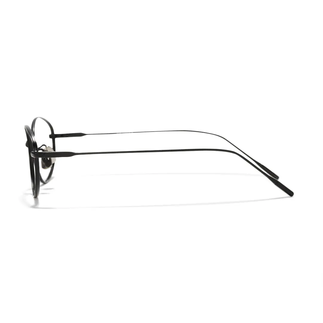 Side view of Value y2k oval titanium eyeglasses OT0072501 in black