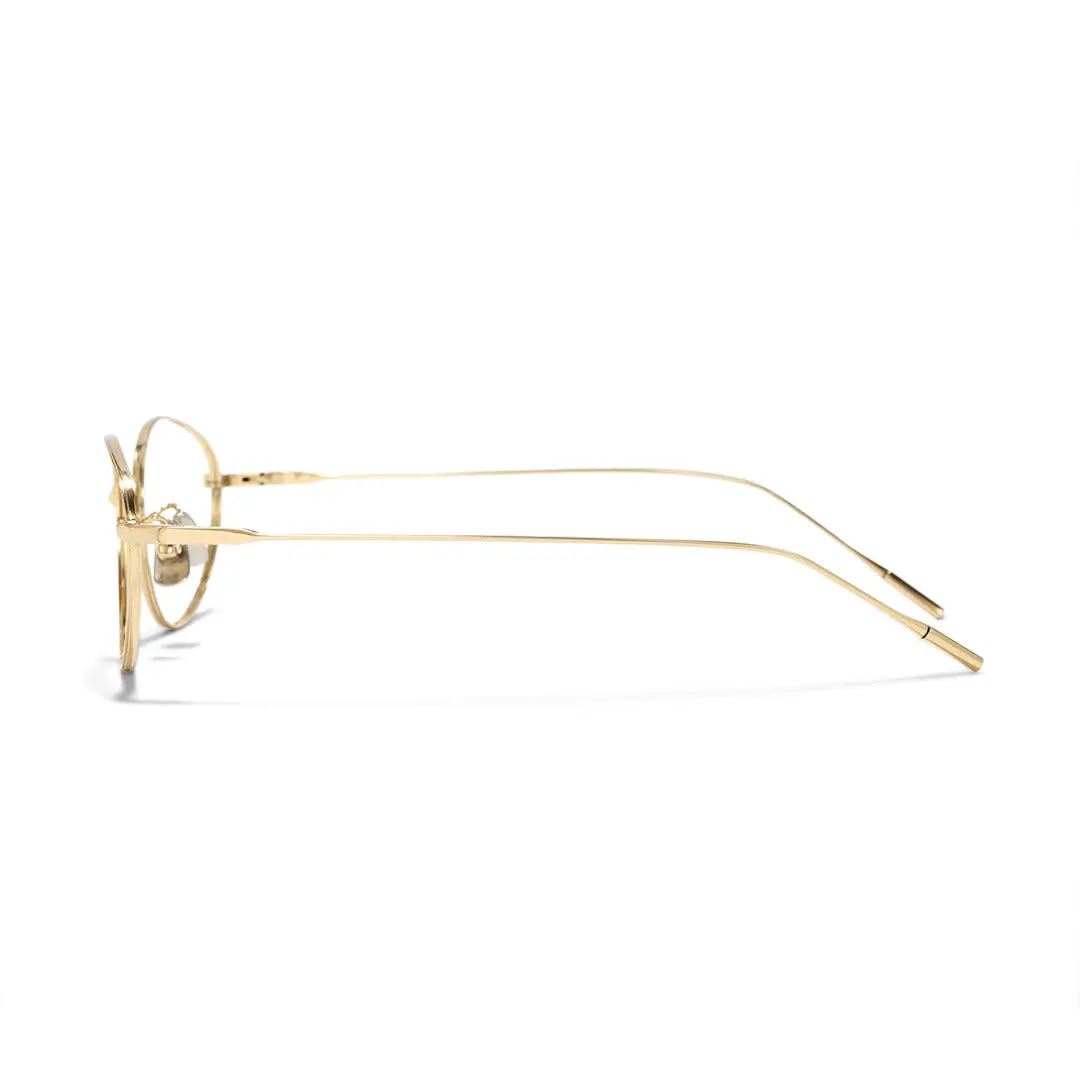 Side view of Value oval titanium eyeglasses OT0072501 in gold