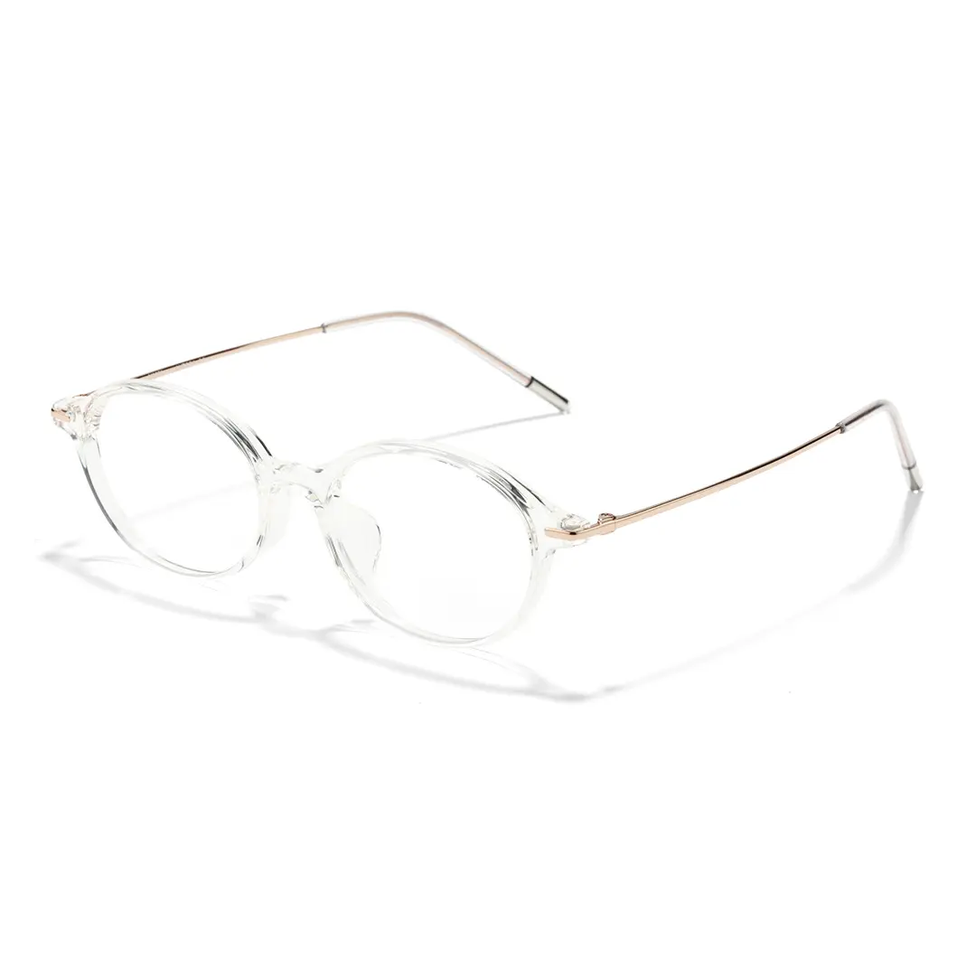 Angle view of Skip y2k oval titanium eyeglasses OT0102412 in clear