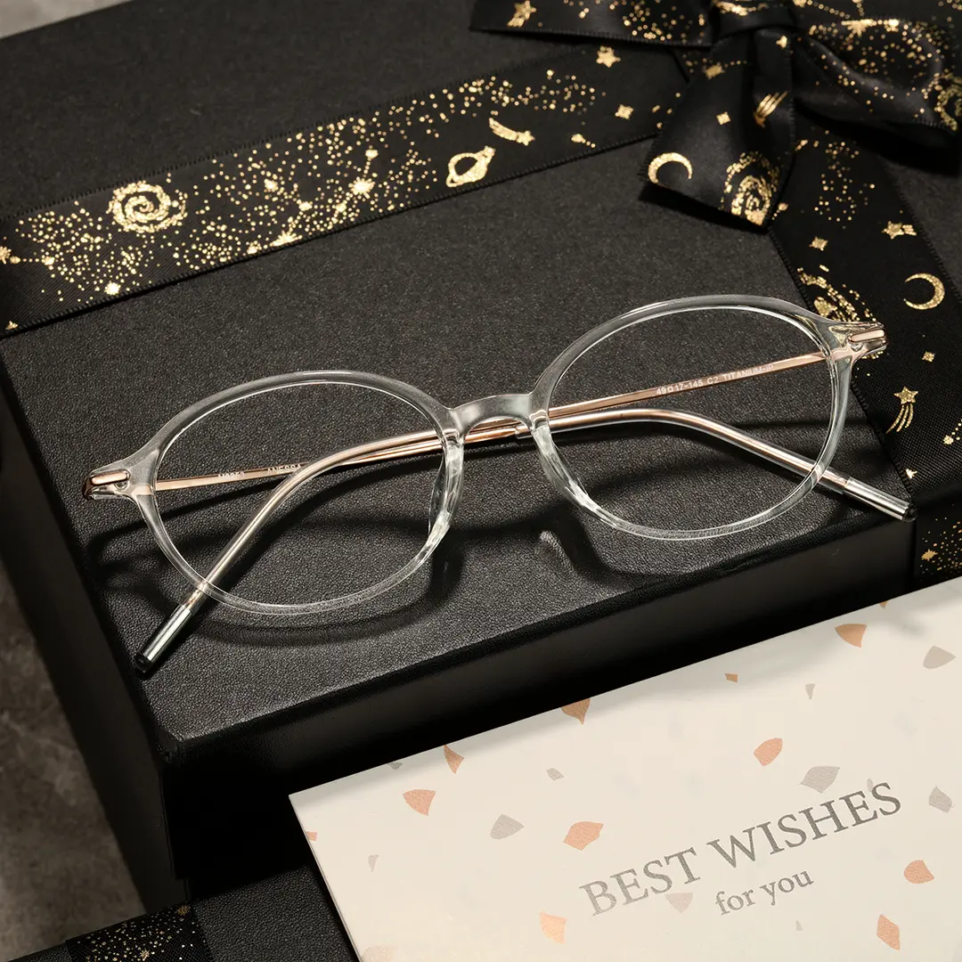 Scene view of Skip y2k oval titanium eyeglasses OT0102412 in clear
