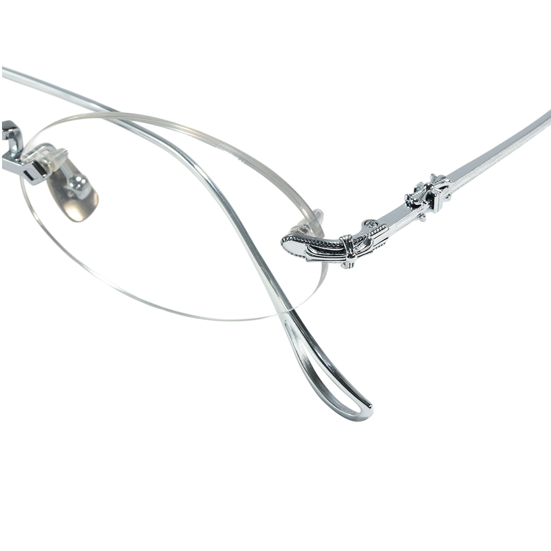 End piece detail of Zuri fashion oval titanium eyeglasses OT0142604 in silver