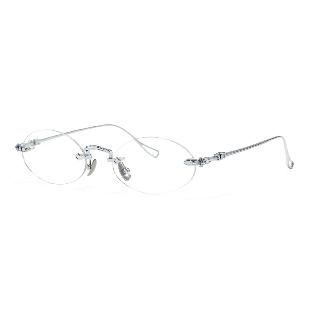Angle view of Zuri oval titanium eyeglasses OT0142604 in silver