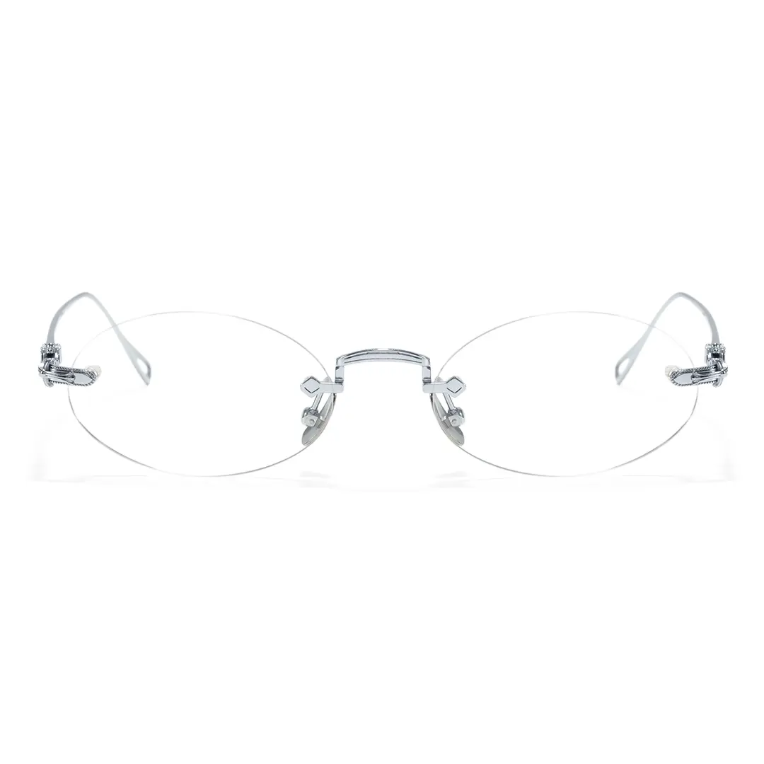 Front view of Zuri oval titanium eyeglasses OT0142604 in silver