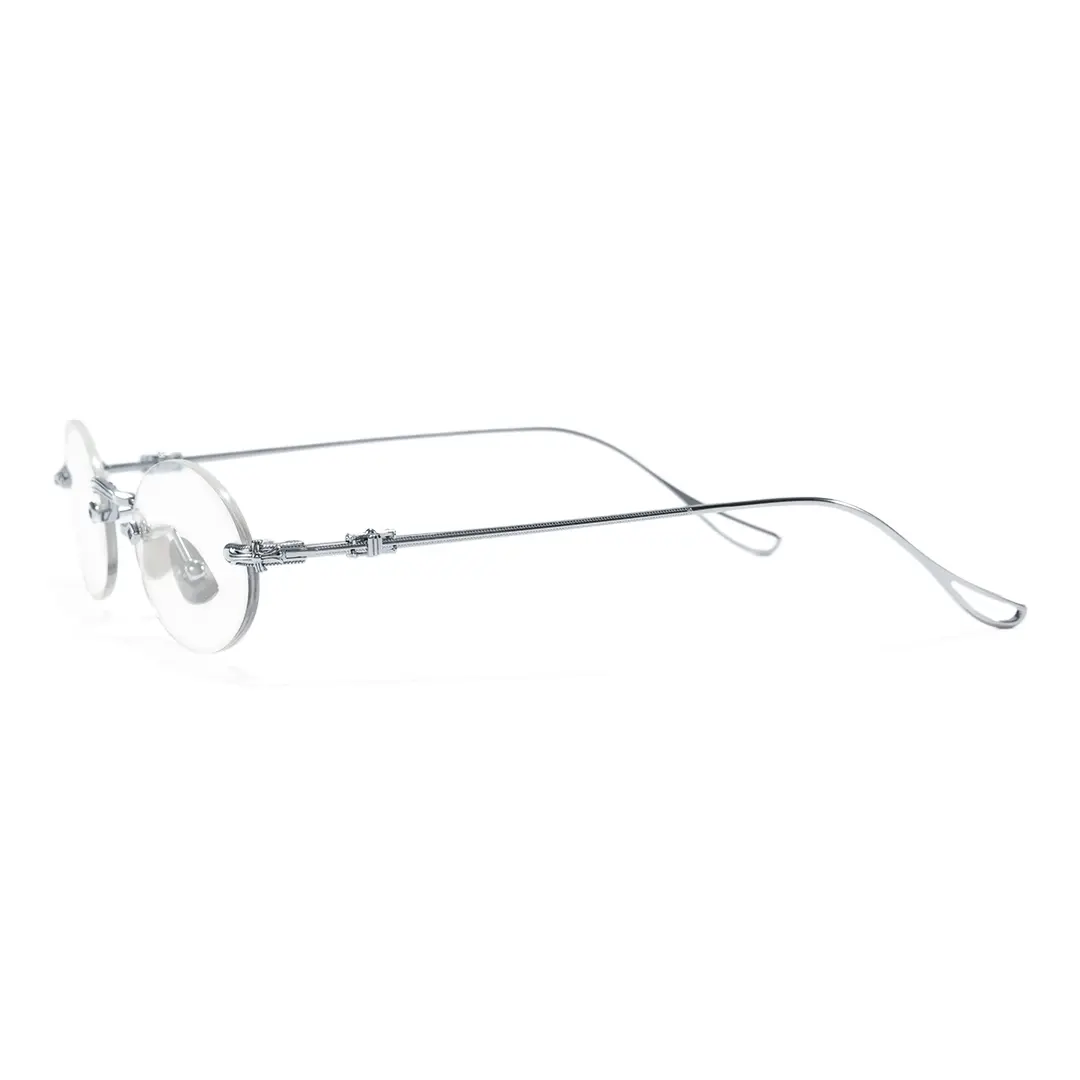 Side view of Zuri oval titanium eyeglasses OT0142604 in silver