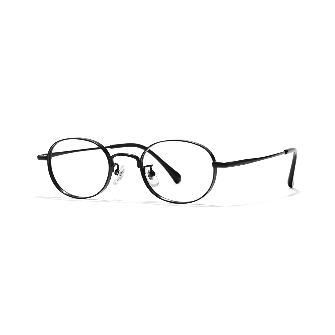 Angle view of Astr oval titanium eyeglasses OT0282502 in black