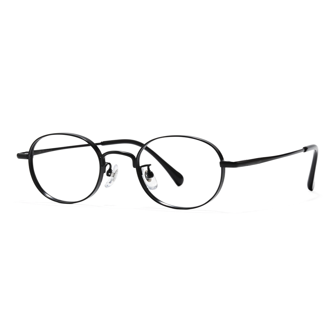 Angle view of Astr y2k oval titanium eyeglasses OT0282502 in black
