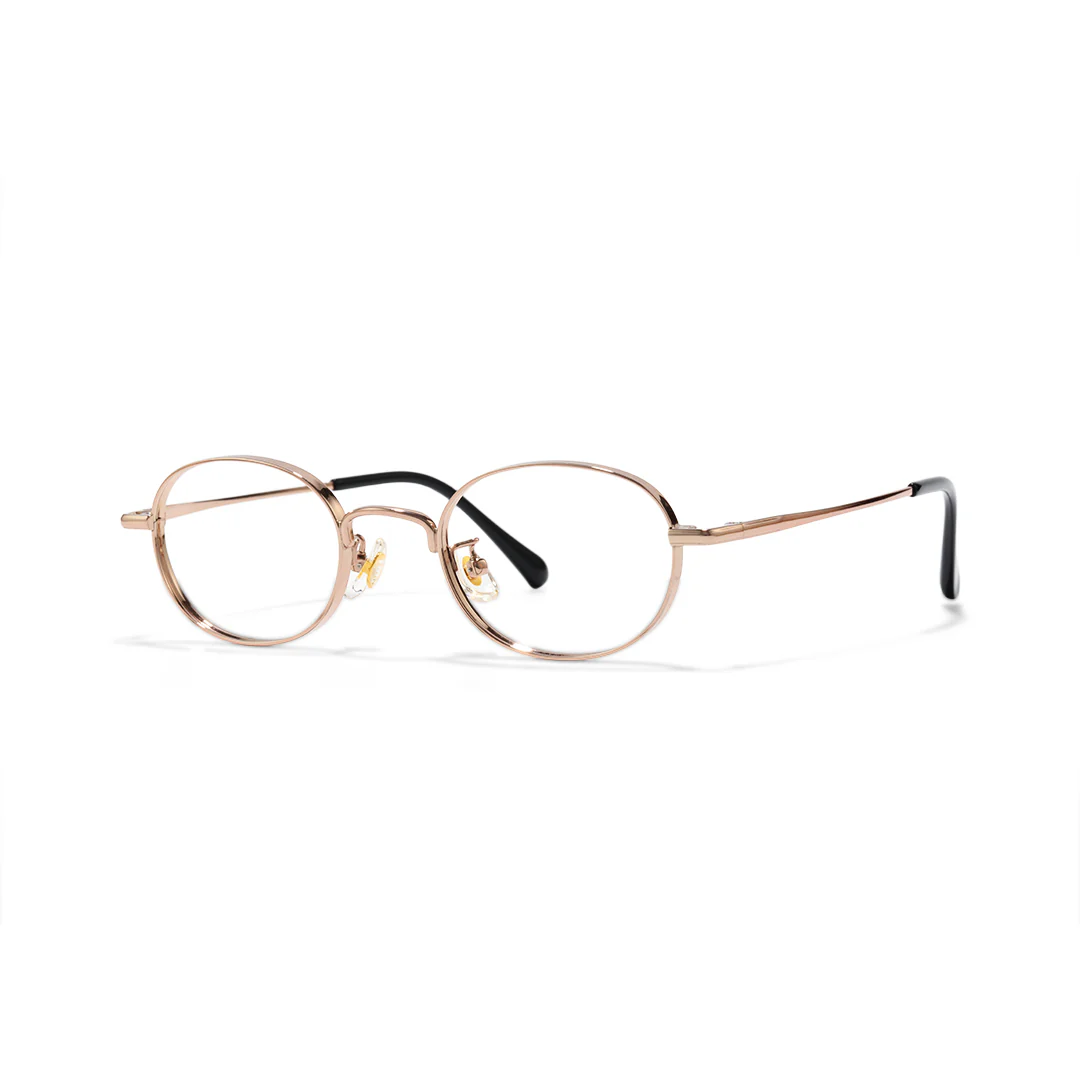 Angle view of Astr oval titanium eyeglasses OT0282502 in gold