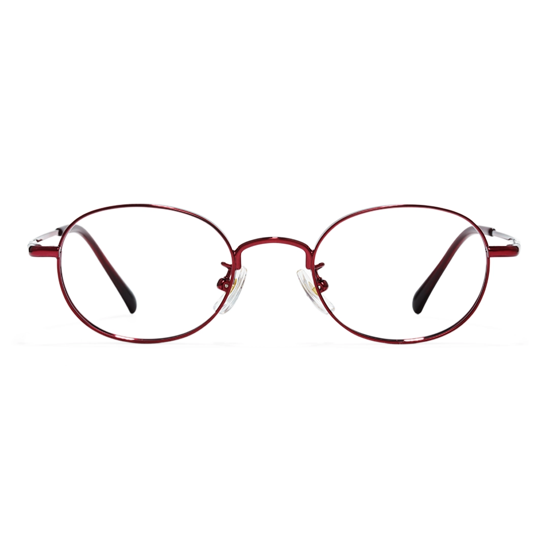 Front view of Astr y2k oval titanium eyeglasses OT0282502 in red
