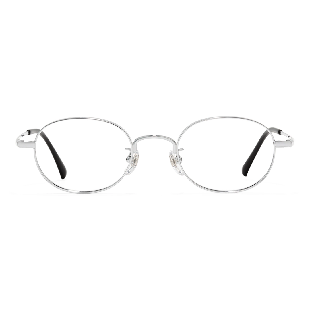Front view of Astr y2k oval titanium eyeglasses OT0282502 in silver