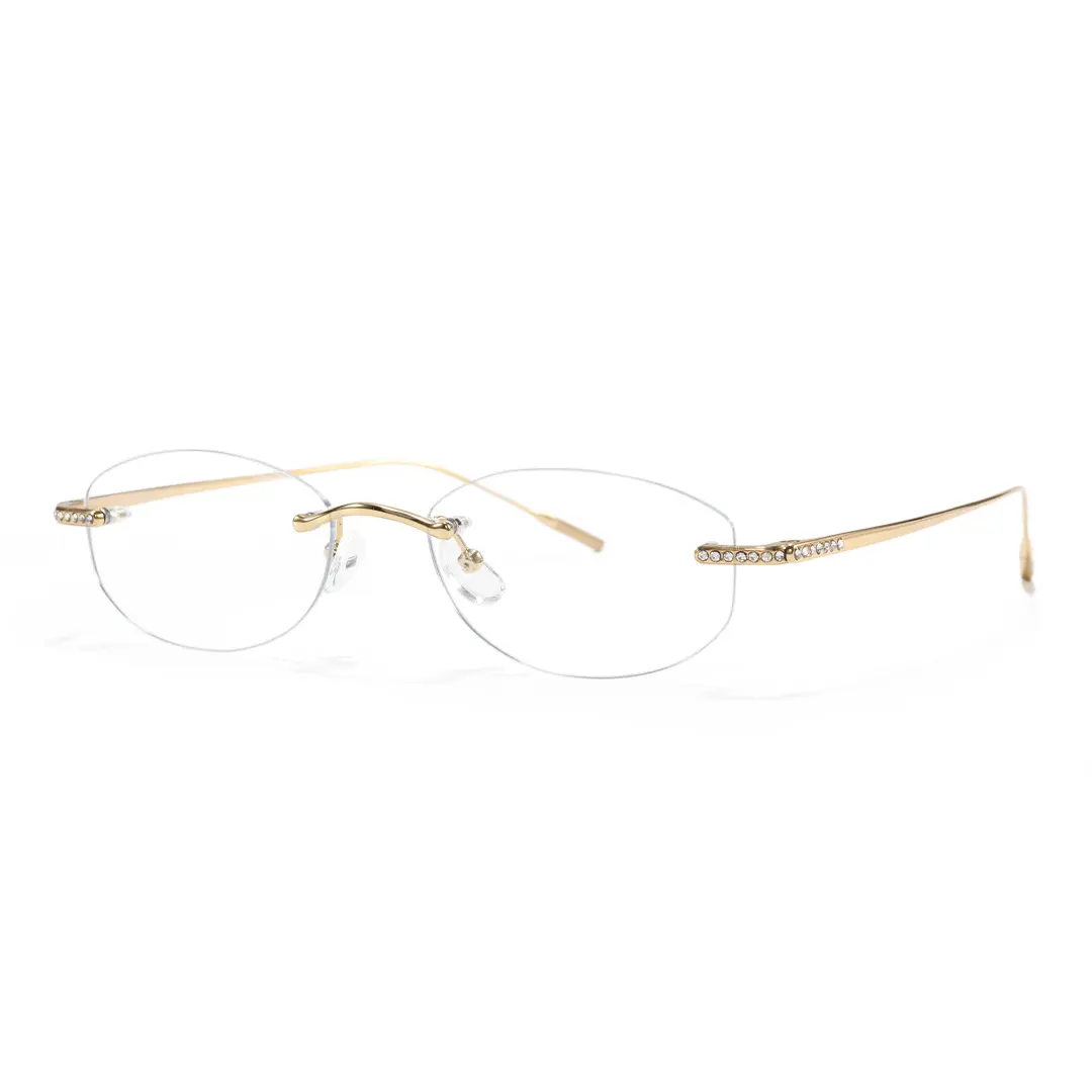 Angle view of Mirelle fashion oval titanium eyeglasses OT0312604 in gold