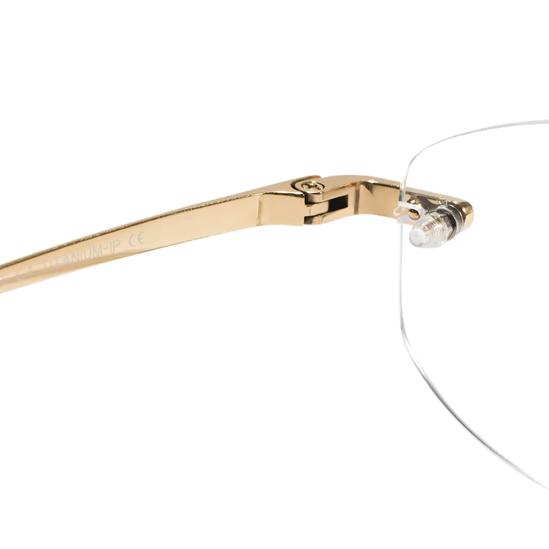 Hinge detail of Mirelle fashion oval titanium eyeglasses in gold. SPU: OT0312604