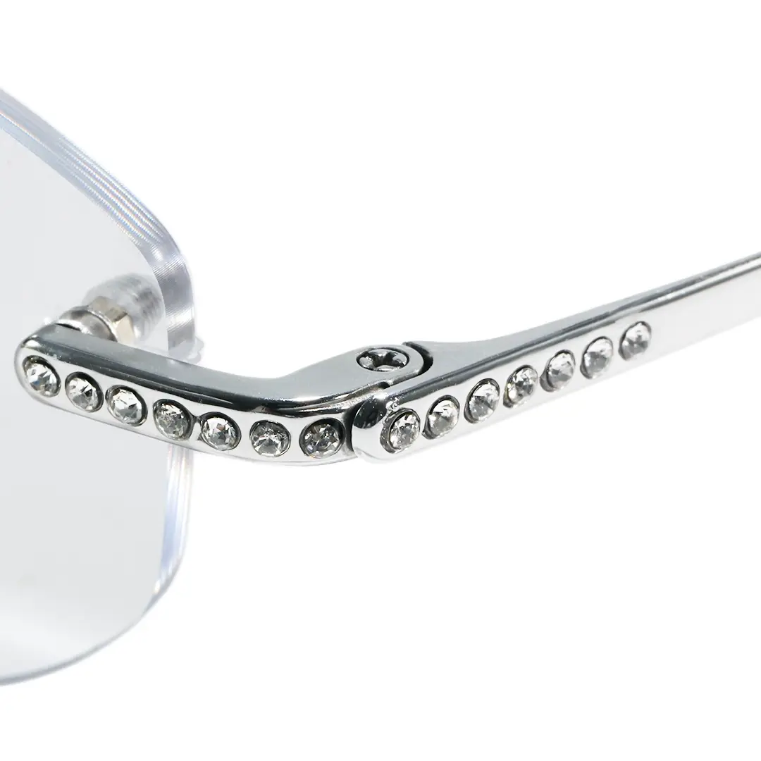 End piece detail of Mirelle fashion oval titanium eyeglasses in silver. SPU: OT0312604
