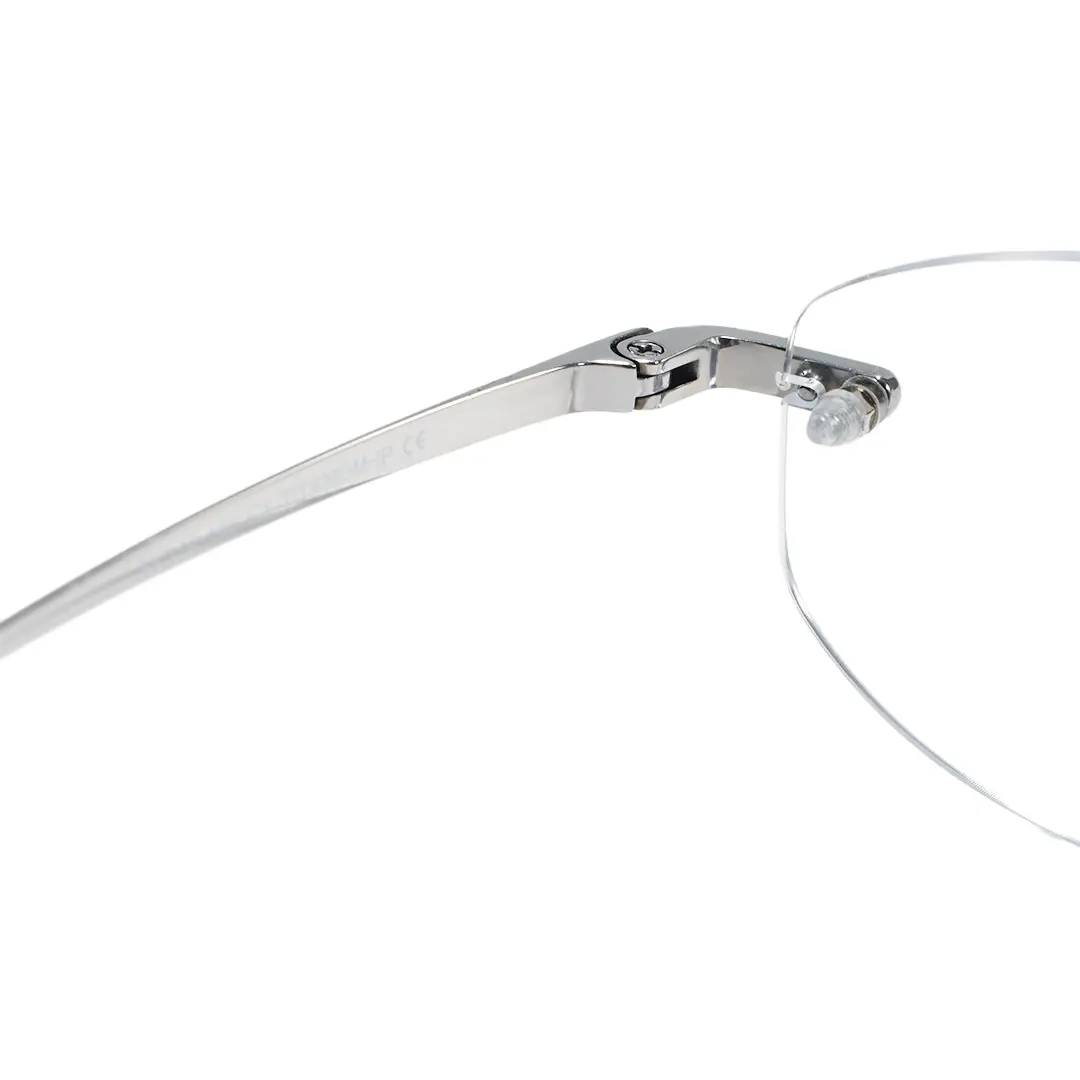 Hinge detail of Mirelle fashion oval titanium eyeglasses in silver. SPU: OT0312604