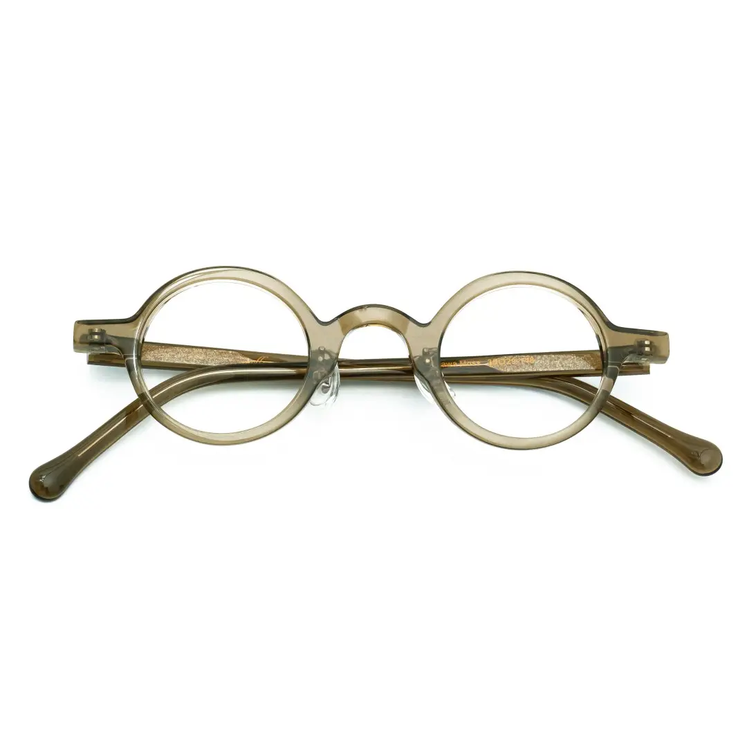 Front folded view of Lala vintage round acetate eyeglasses in army green. SPU: RA0012306
