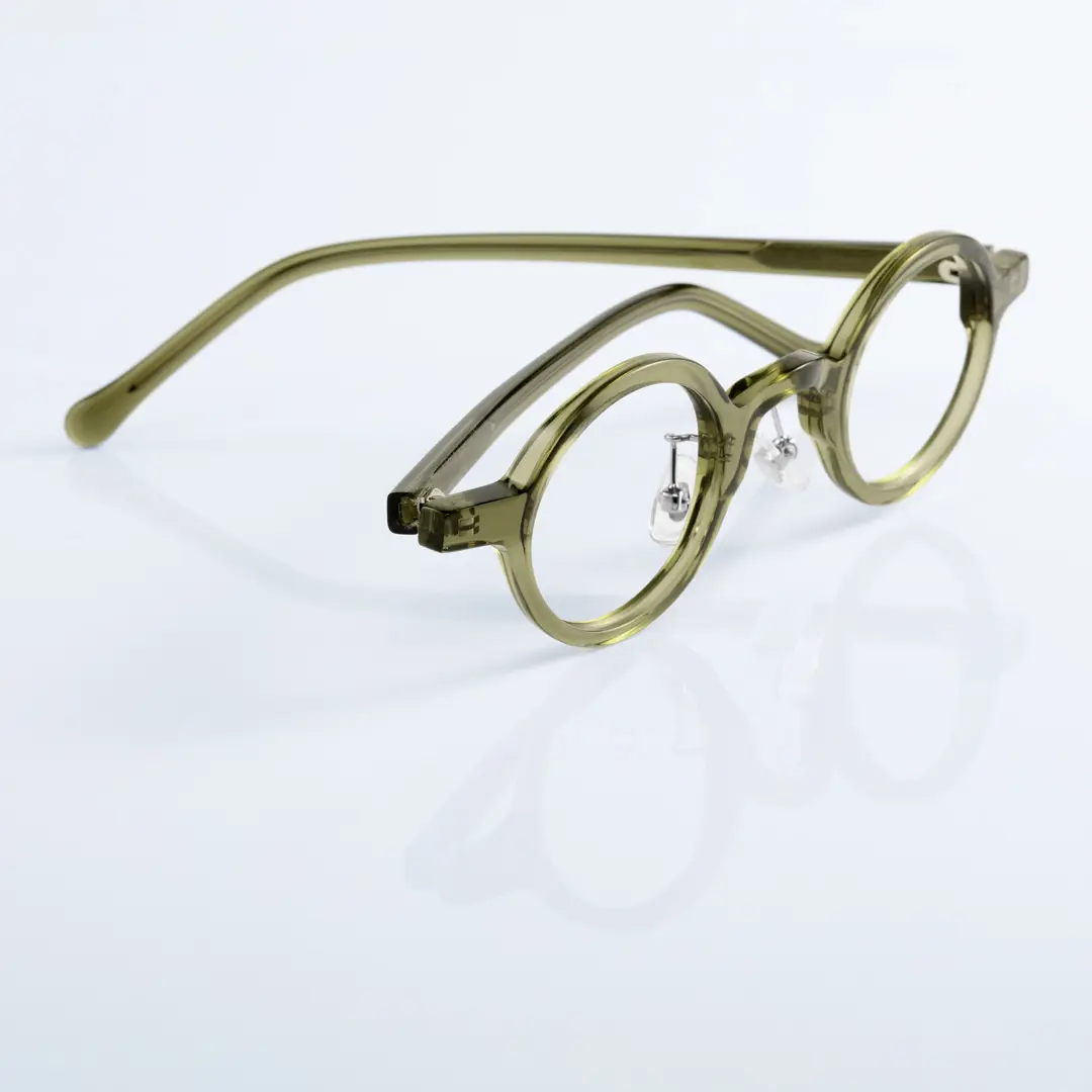 Scene view of Lala vintage round acetate eyeglasses in army green. SPU: RA0012306