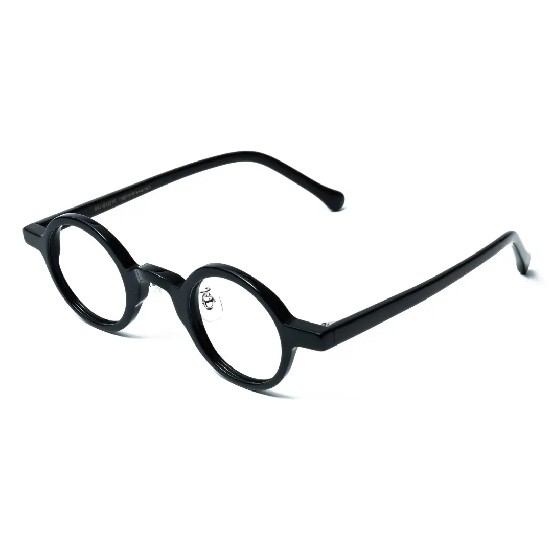 Angle view of Lala vintage round acetate eyeglasses in black. SPU: RA0012306