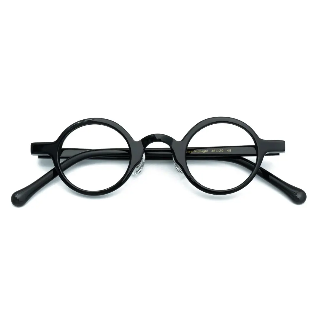 Front folded view of Lala vintage round acetate eyeglasses in black. SPU: RA0012306