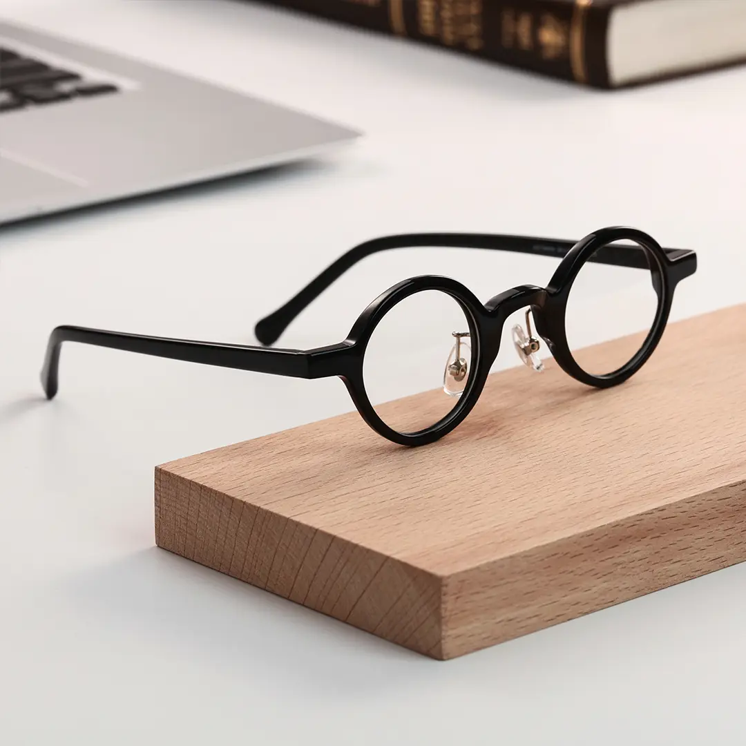 Scene view of Lala vintage round acetate eyeglasses in black. SPU: RA0012306