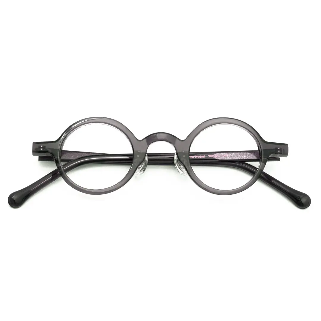 Front folded view of Lala vintage round acetate eyeglasses in grey. SPU: RA0012306