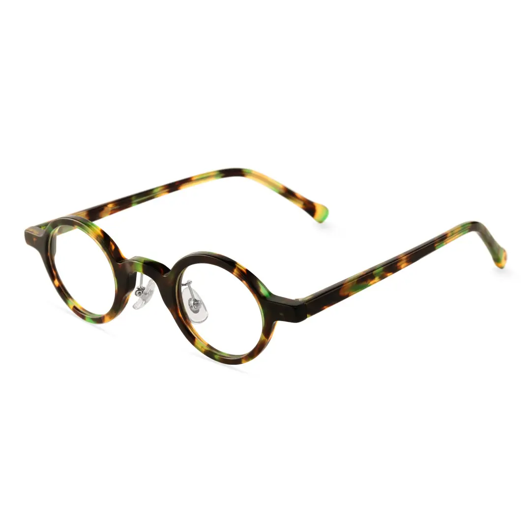 Angle view of Lala vintage round acetate eyeglasses in tortoise. SPU: RA0012306
