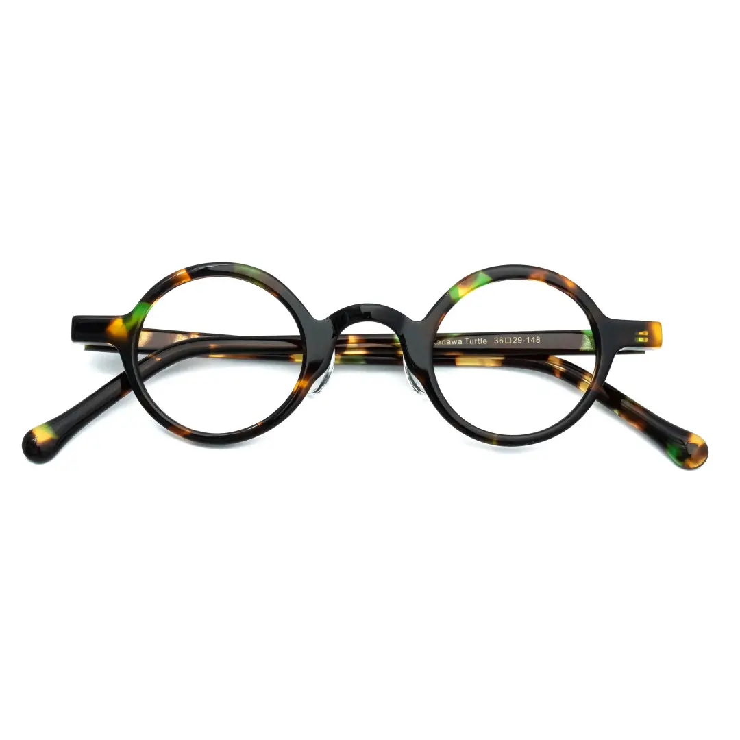 Front folded view of Lala vintage round acetate eyeglasses in tortoise. SPU: RA0012306