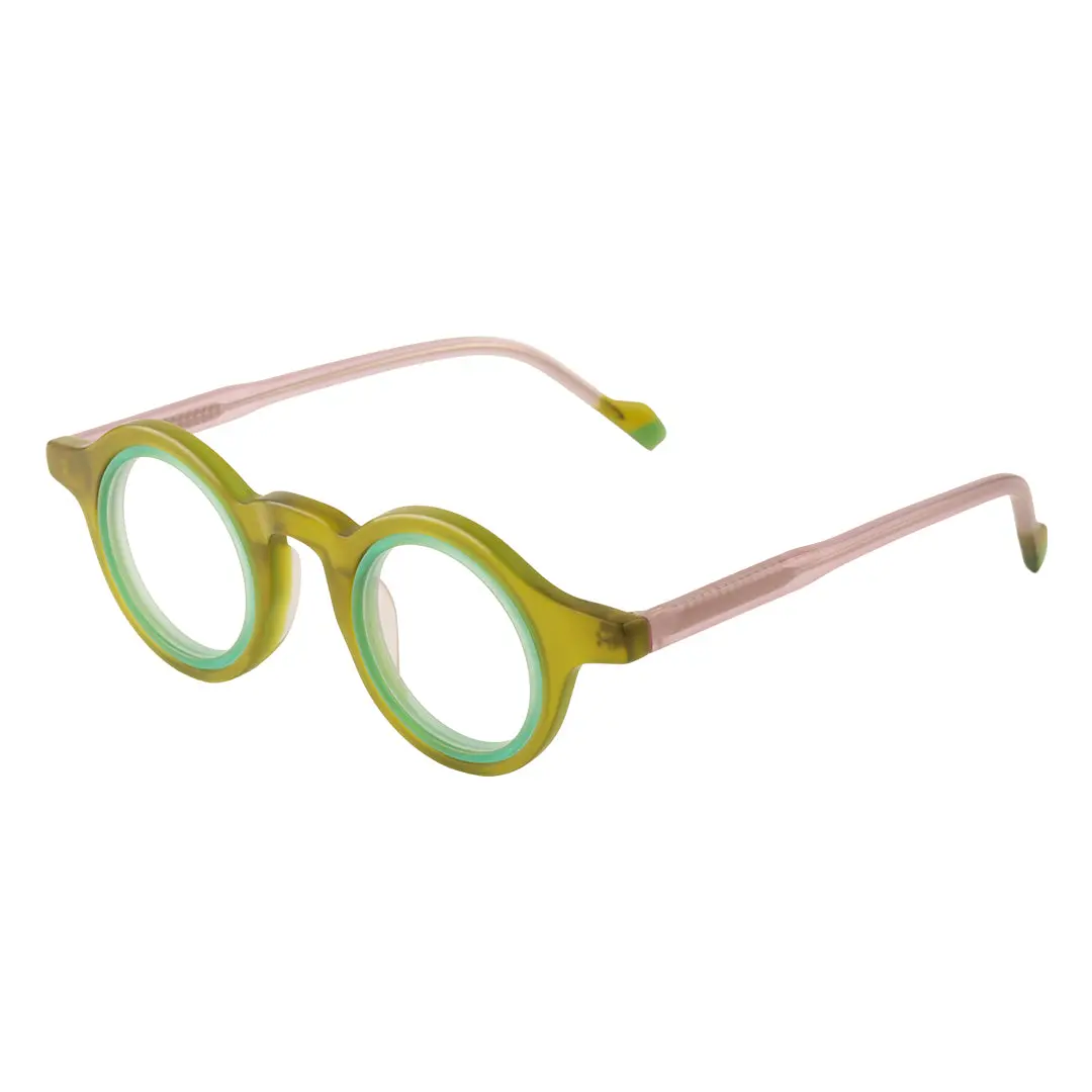 Angle view of Fate vintage round acetate eyeglasses RA0012311 in army green