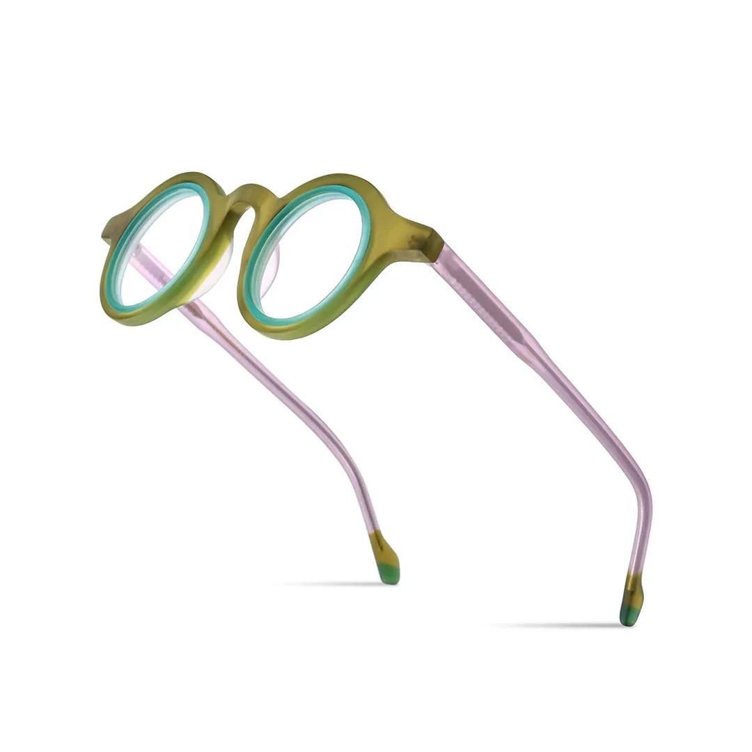 Frame detail view of Fate vintage round acetate eyeglasses RA0012311 in army green