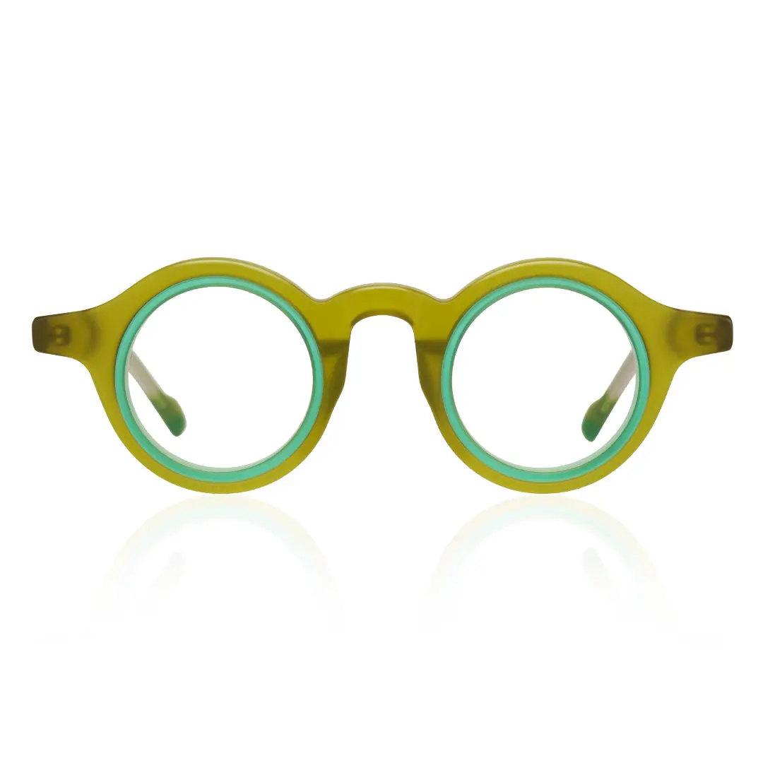 Front view of Fate vintage round acetate eyeglasses RA0012311 in army green