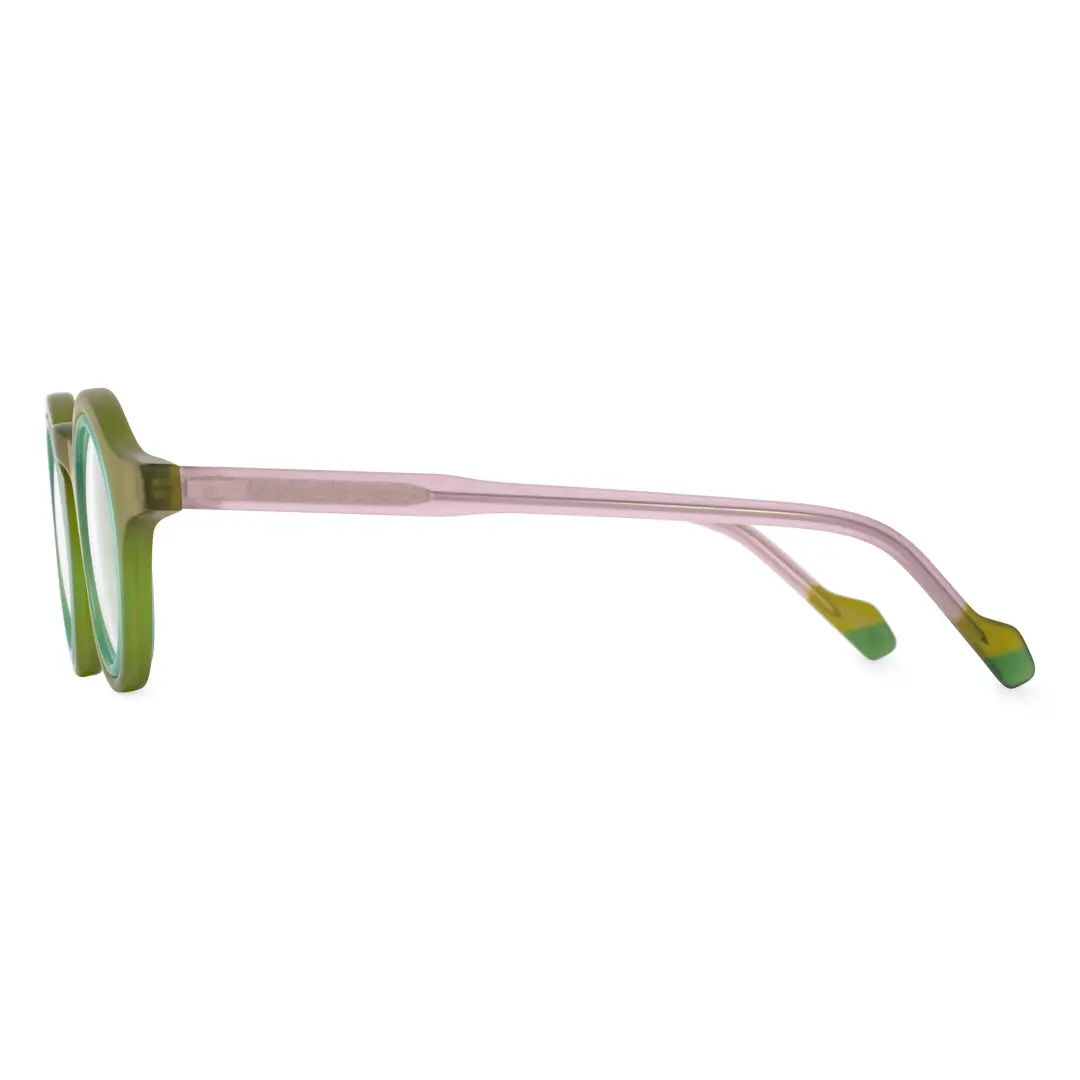 Side view of Fate vintage round acetate eyeglasses RA0012311 in army green