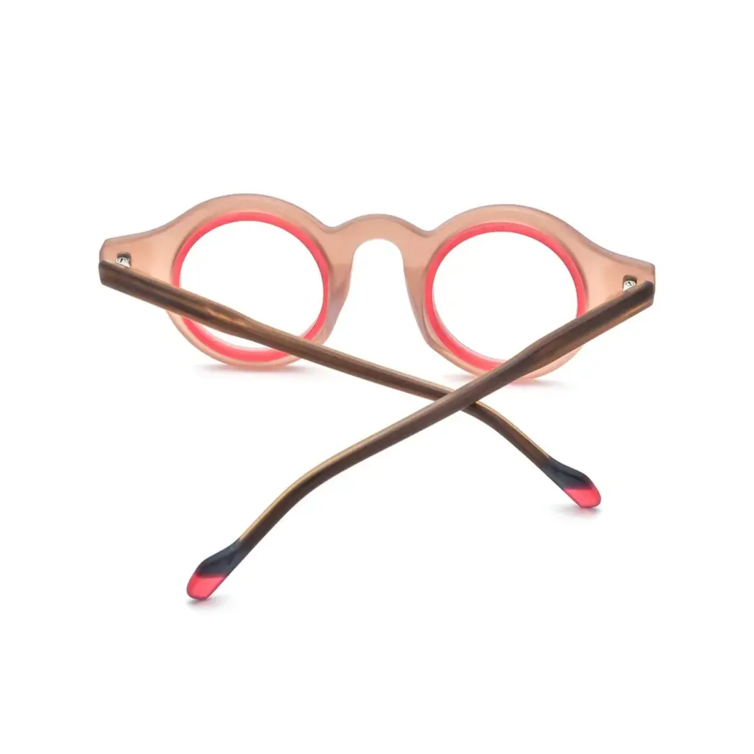 Back folded view of Fate round acetate eyeglasses RA0012311 in brown