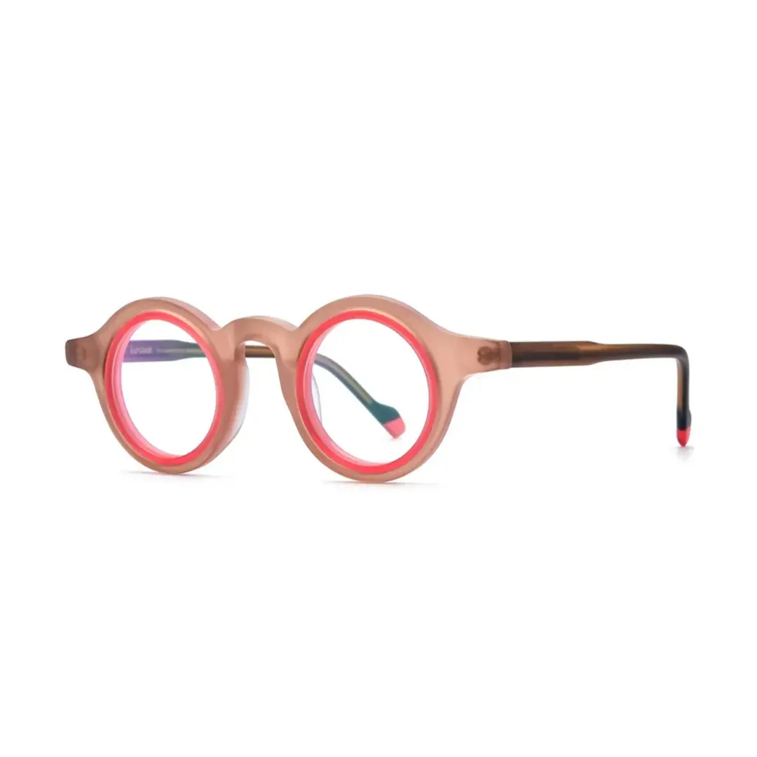 Angle view of Fate vintage round acetate eyeglasses RA0012311 in brown