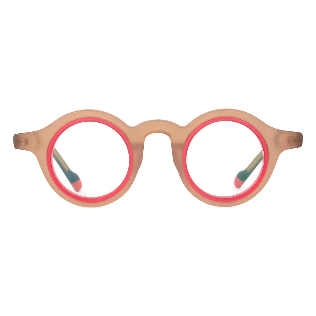 Front view of Fate vintage round acetate eyeglasses RA0012311 in brown
