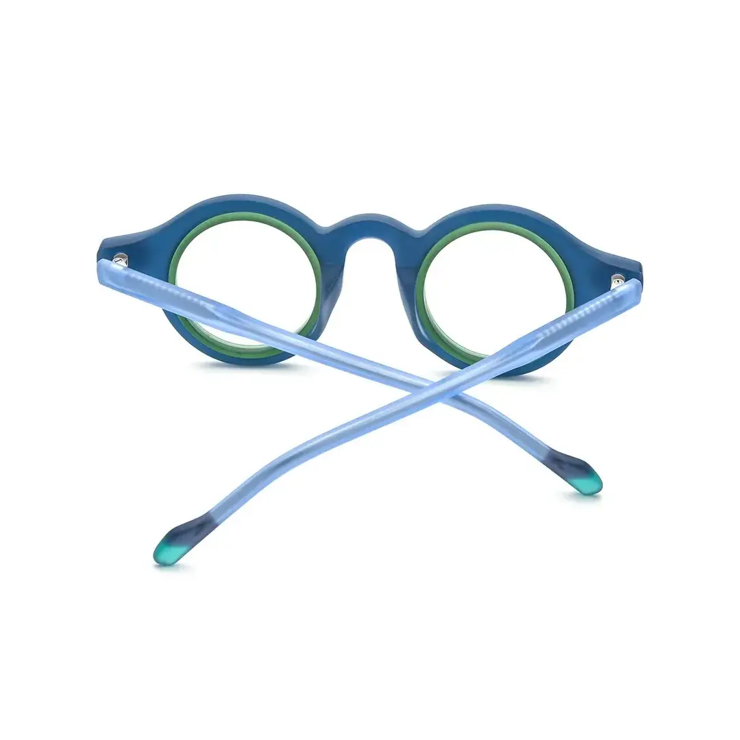 Back folded view of Fate vintage round acetate eyeglasses RA0012311 in green