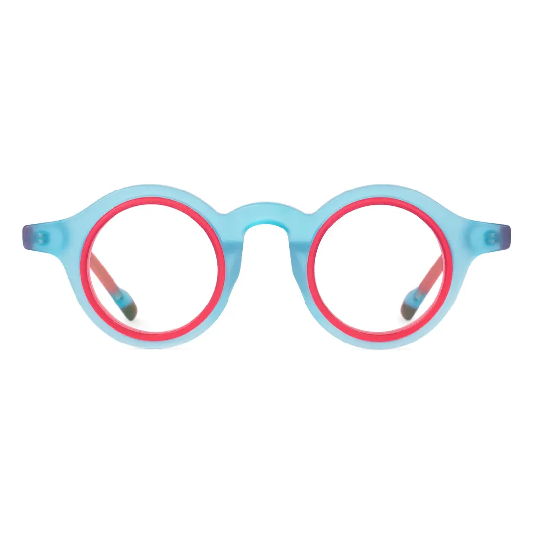 Front view of Fate vintage round acetate eyeglasses RA0012311 in light blue