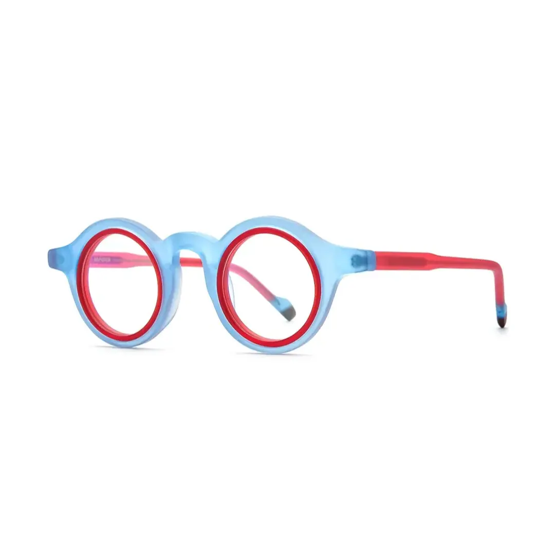 Side view of Fate vintage round acetate eyeglasses RA0012311 in light blue