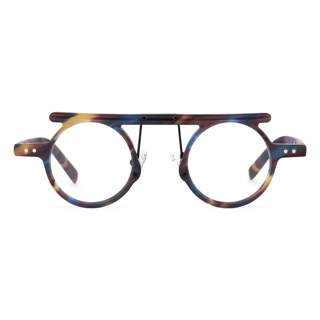 Front view of Susie round acetate eyeglasses RA0012405 in blue tortoise