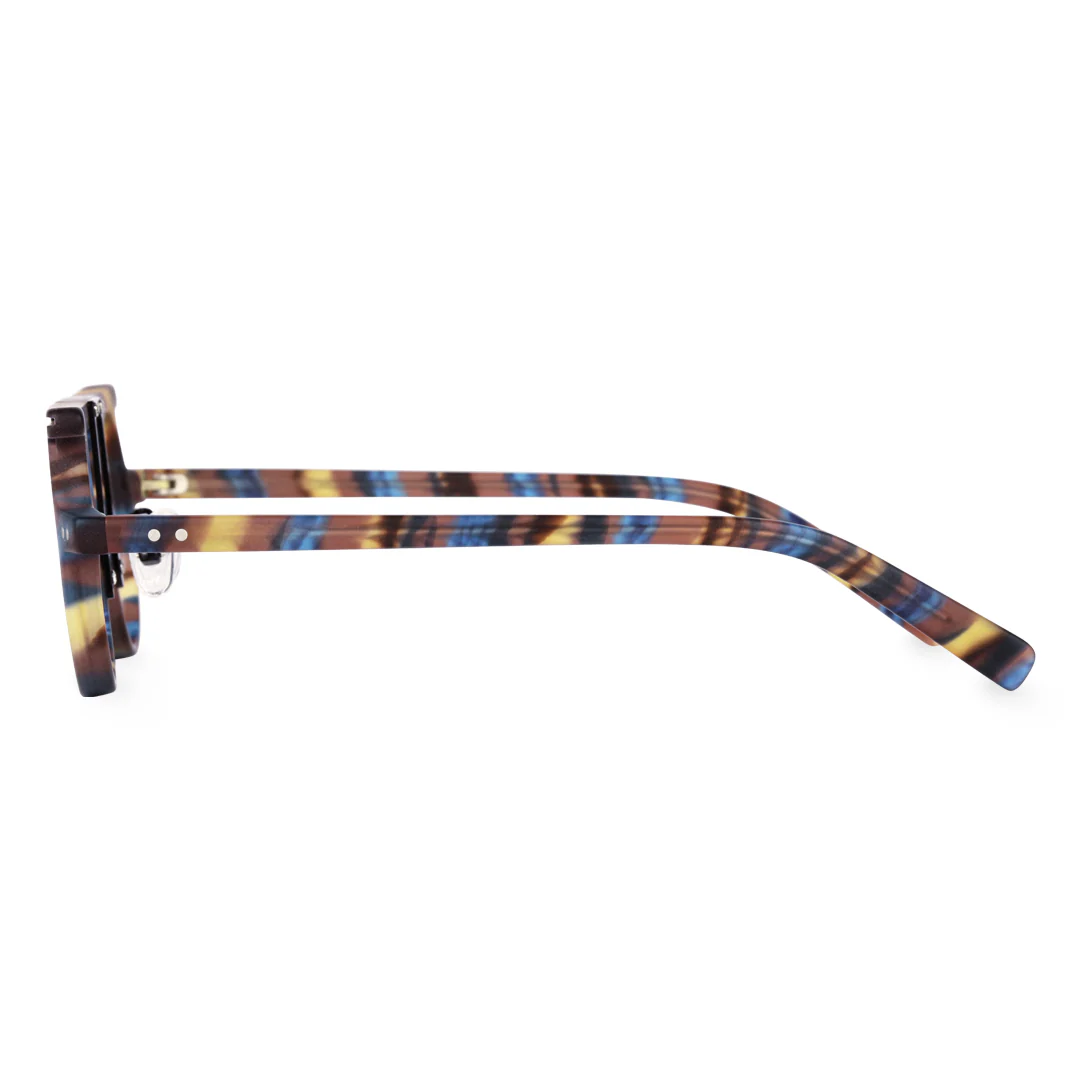 Side view of Susie round acetate eyeglasses RA0012405 in blue tortoise