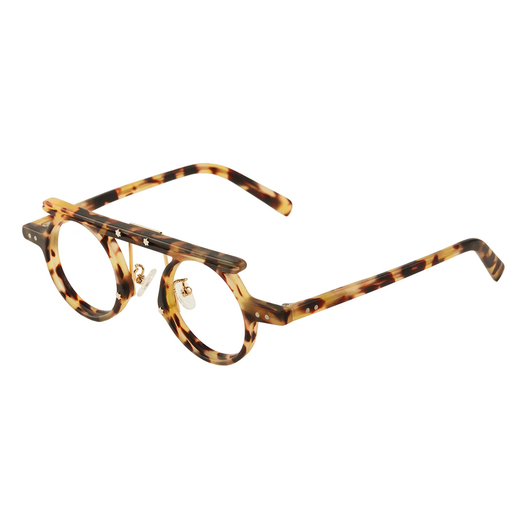Angle view of Susie vintage round acetate eyeglasses RA0012405 in tortoise