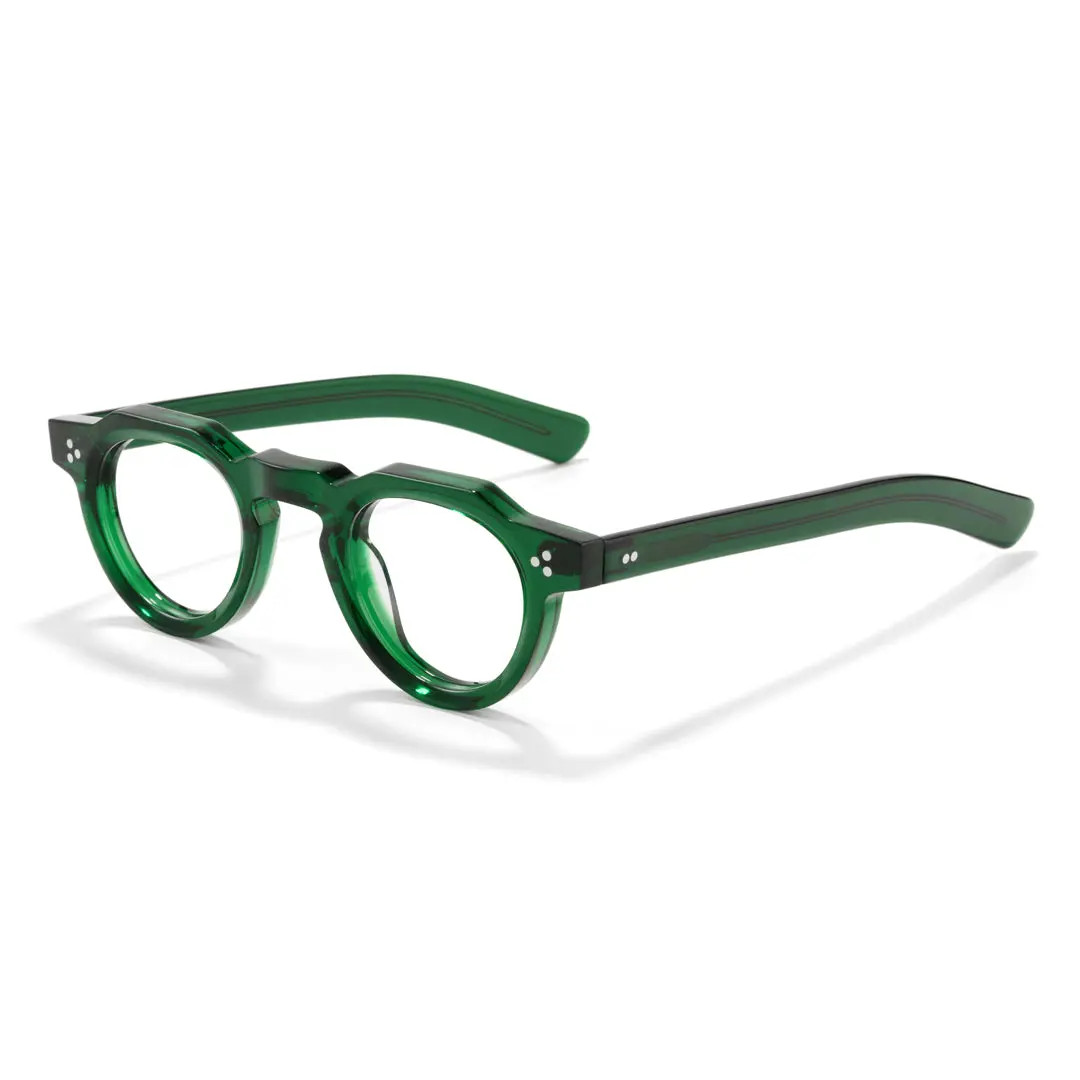 Angle view of Send vintage round acetate eyeglasses RA0012412 in green