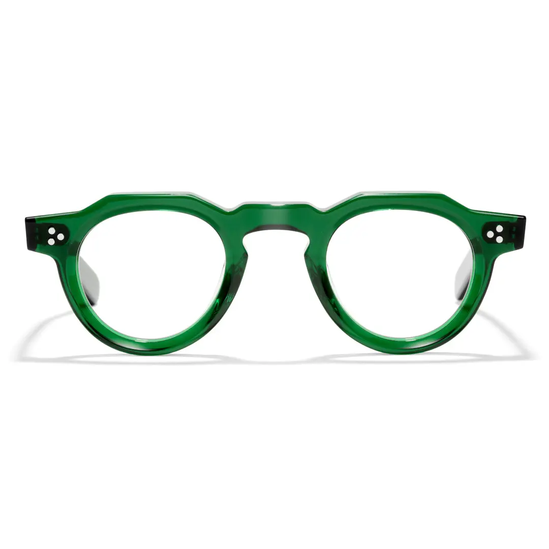 Front view of Send vintage round acetate eyeglasses RA0012412 in green