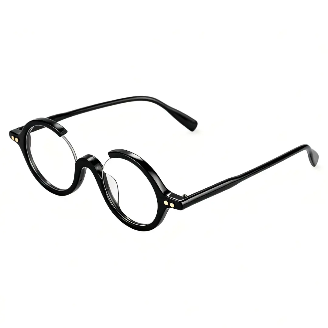 Angle view of Paola round acetate eyeglasses RA0022212 in black